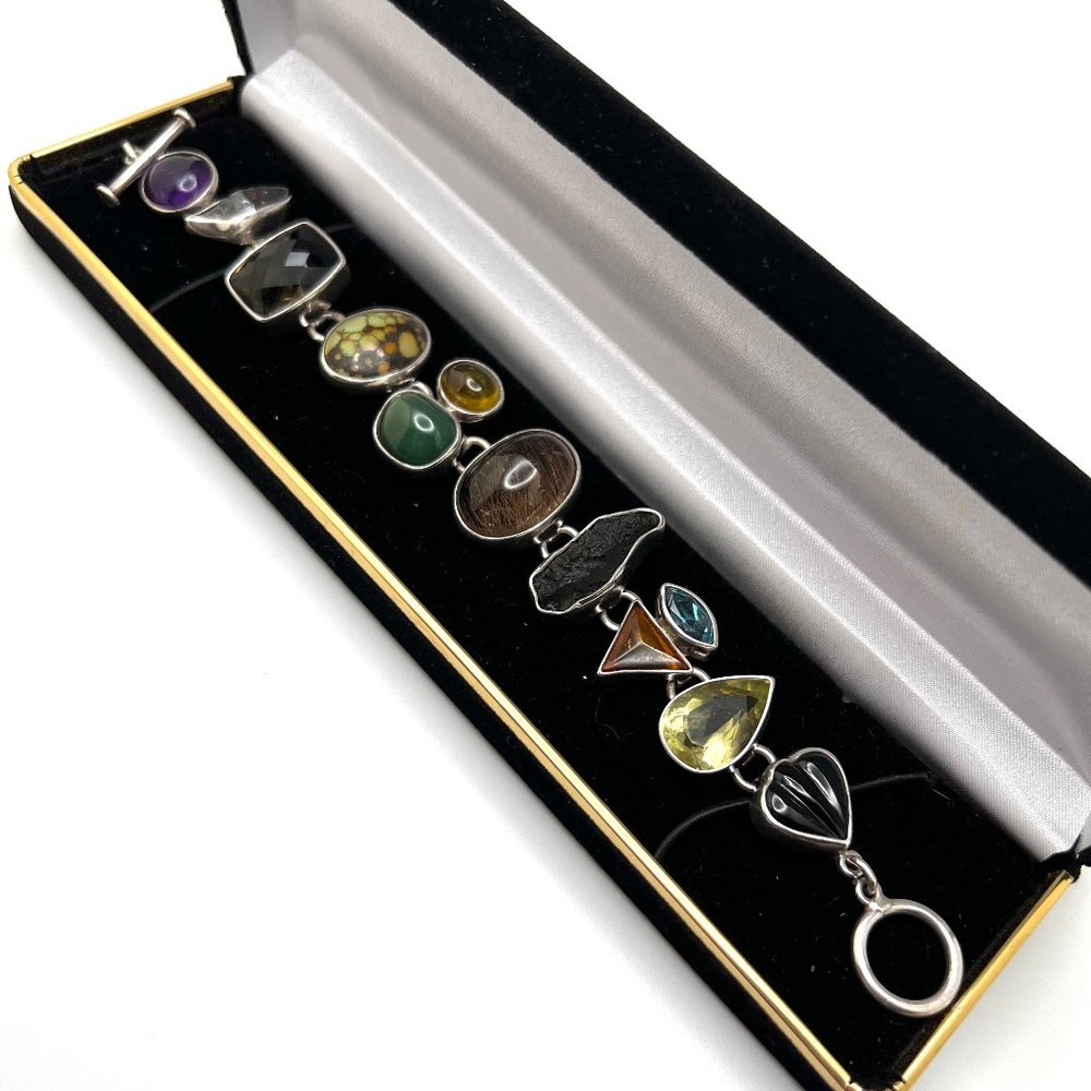 925 Chunky Gemstone Toggle Bracelet - image 6